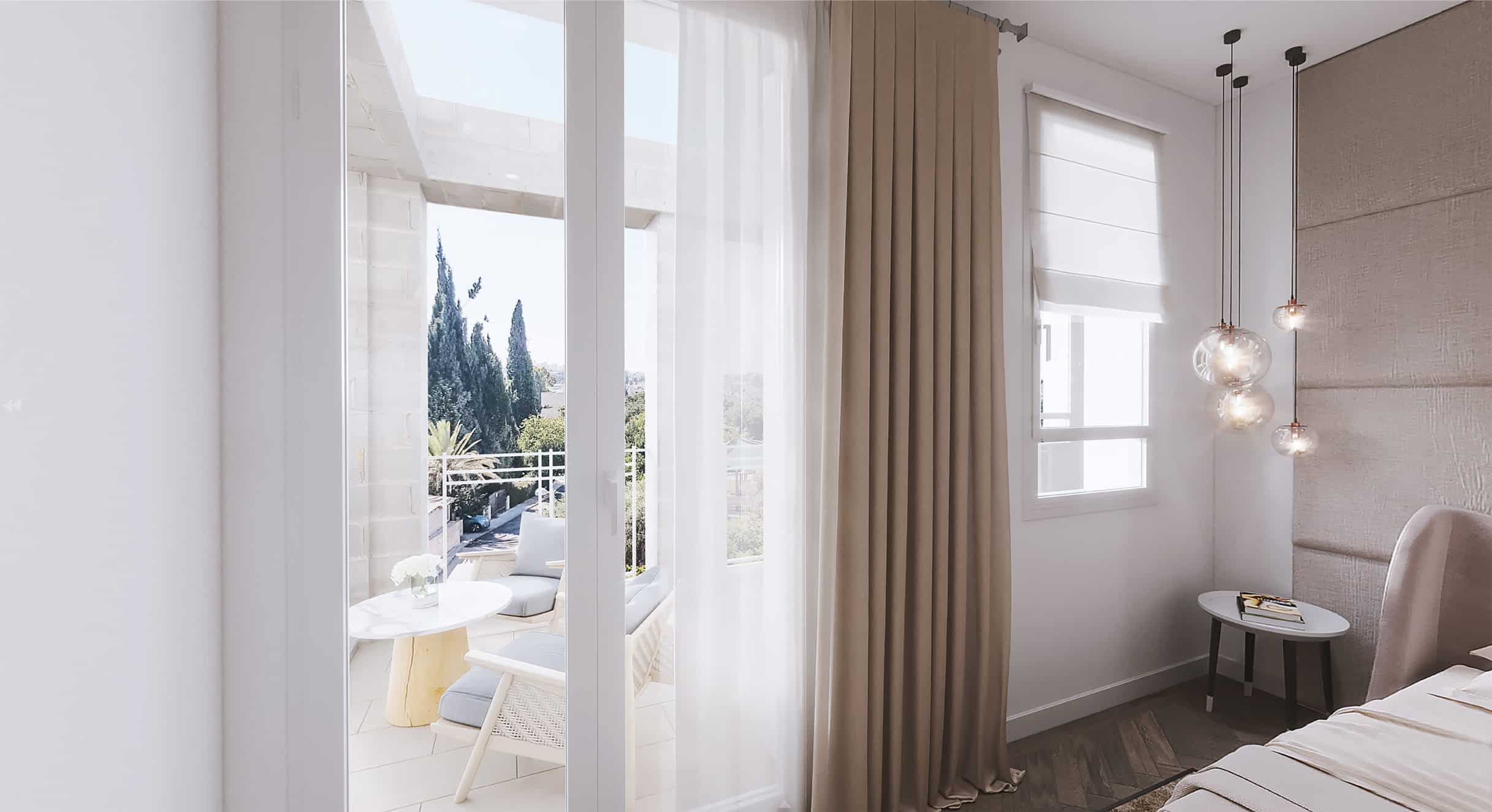 window looking out to a porch in a jerusalem luxury apartment